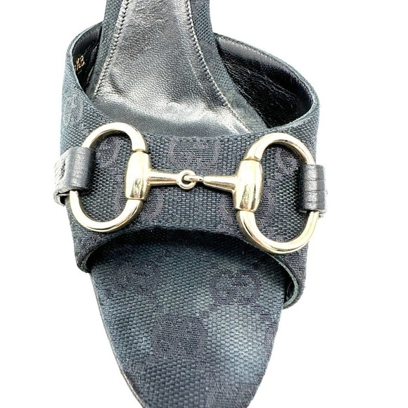 Gucci GG Logo Guccissima White Gold Horsebit D'Orsay Black Canvas Heels US 9.5 - Picture 6 of 9